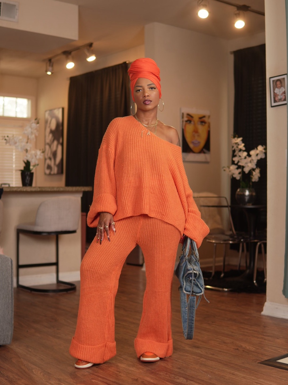 Cozy Ribbed Sweater Set - Orange - Picture 2 of 4